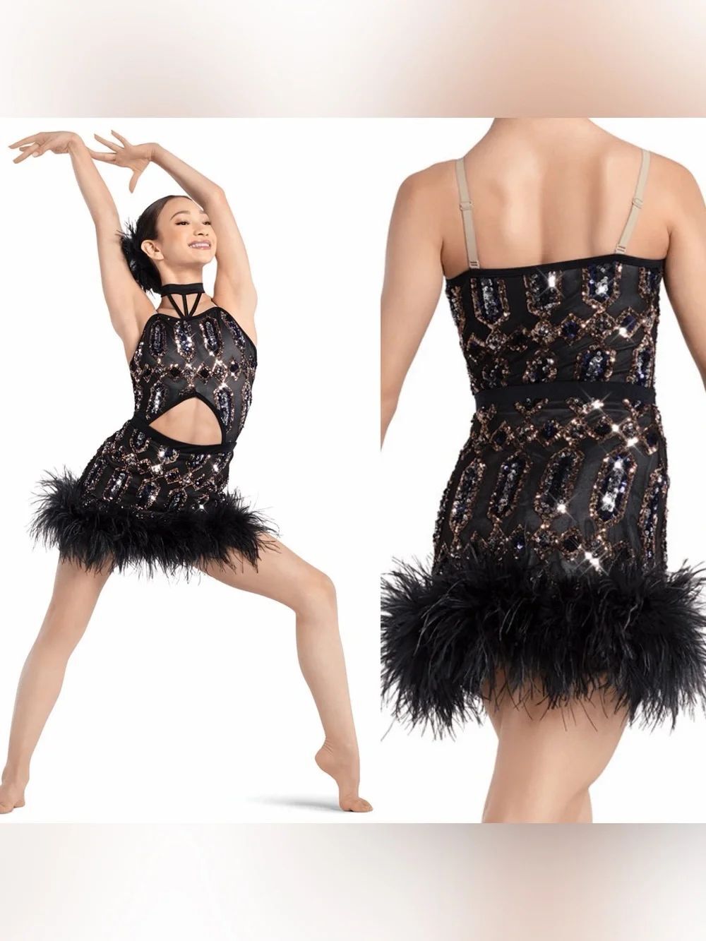 Tenth House solo Dance costume black feather jazz sequin LEVITATING MA adult